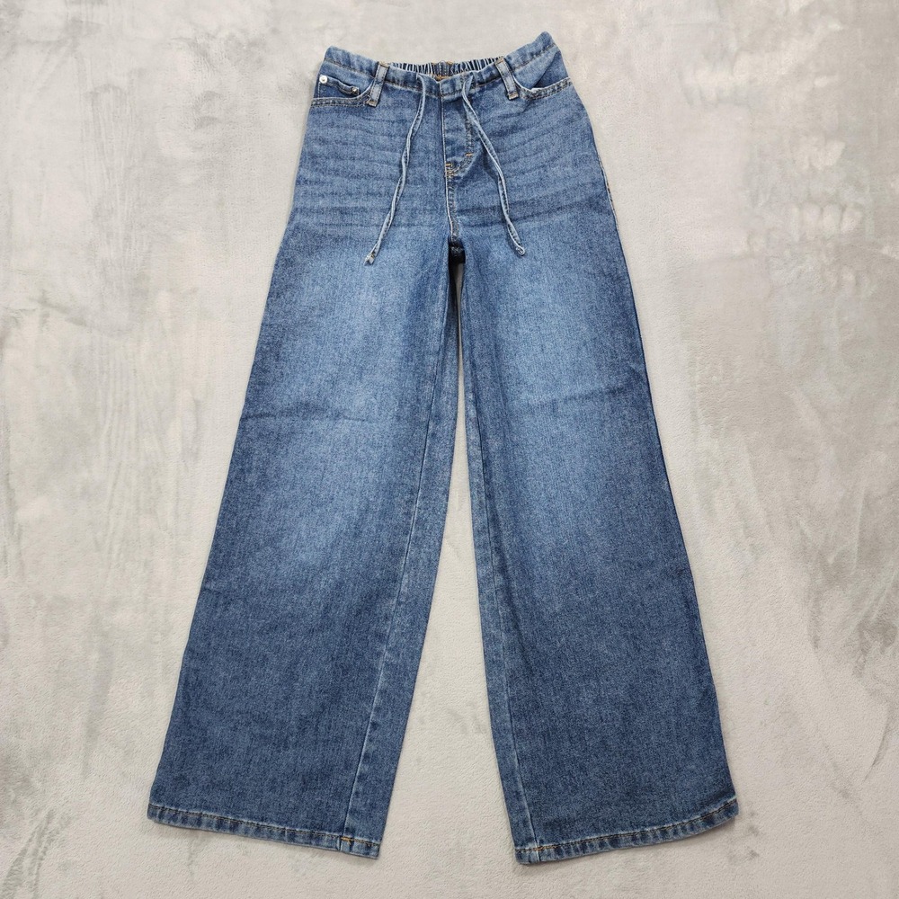 No Boundaries Jeans Womens XXS 00 Juniors Blue High Rise Wide Leg Stretch Denim